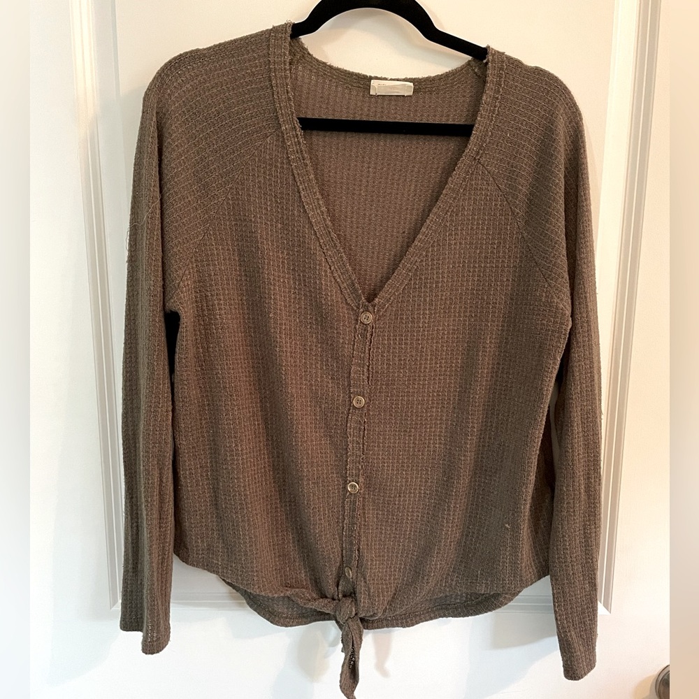 Olive Green Crop Top Long Sleeve Top XL